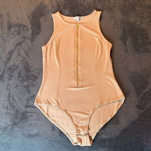 Fashion Nova Tan Bodysuit with Gold Zipper